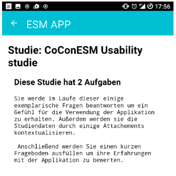 The CoCoQuest app for Android: Starting page of a study